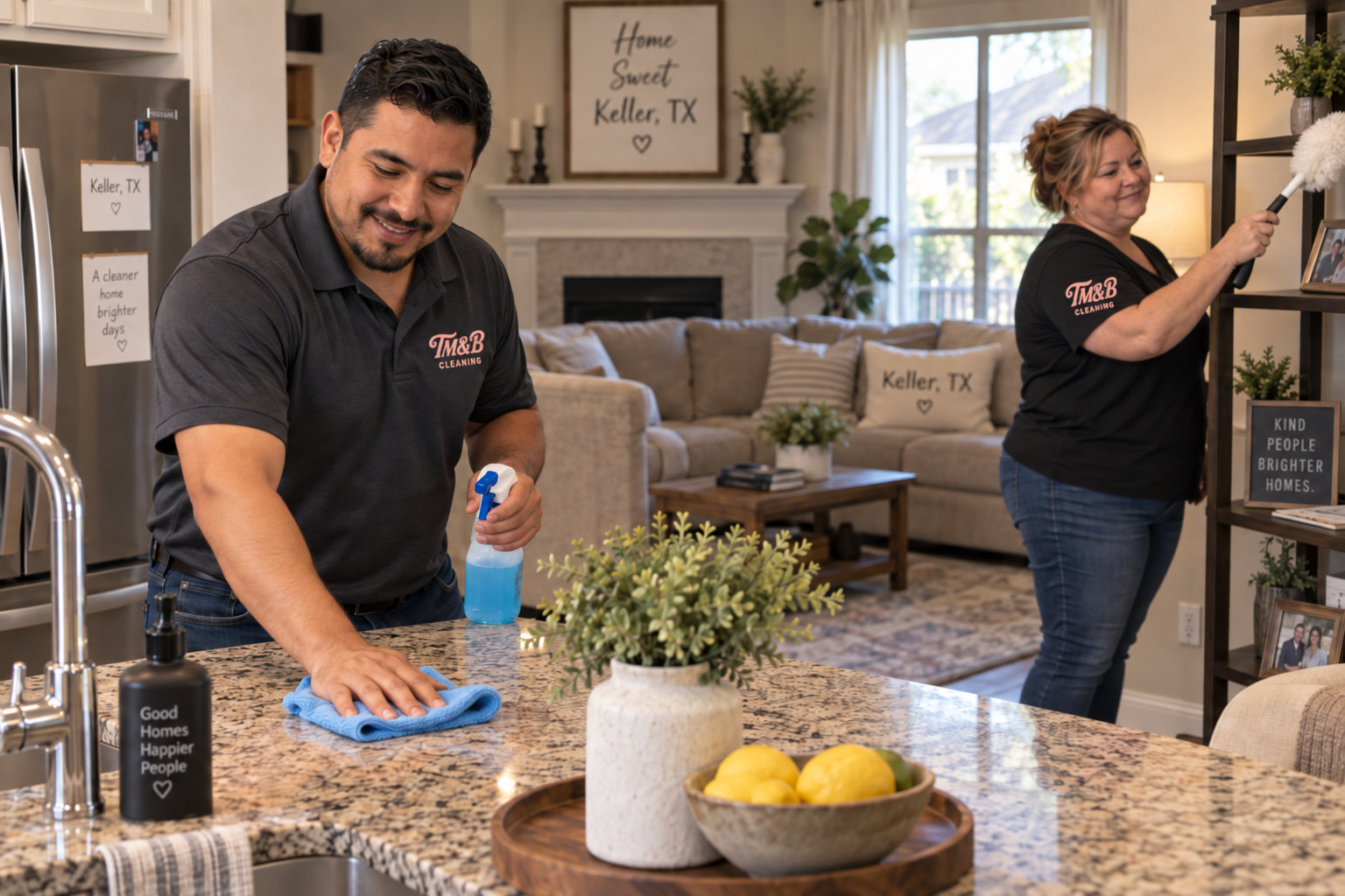 Two Mop and Broom cleaners at work in a Keller, Texas family home